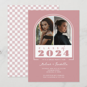 Invitation Pink White Retro Arch Photo Graduation Party