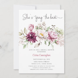 Invitation Pink White She's Tying the Knot  Floral Bridal 