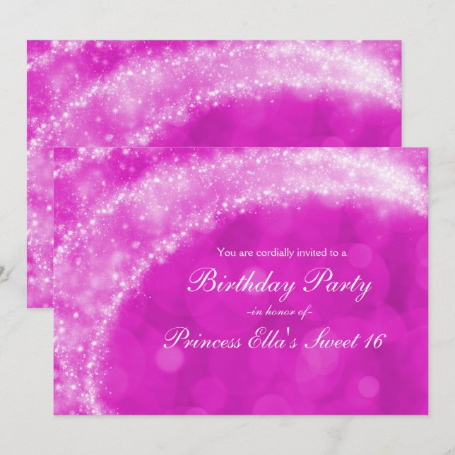 Invitation Pink & White Sparkle Cinderella N'importe quelle f (Devant / Derrière)