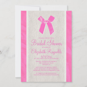 Invitation Pink White Vintage Bow Linen Bridal Shower Invites