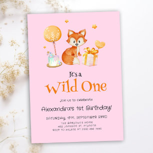 Invitation Pink Wild One Baby Girl Premier anniversaire