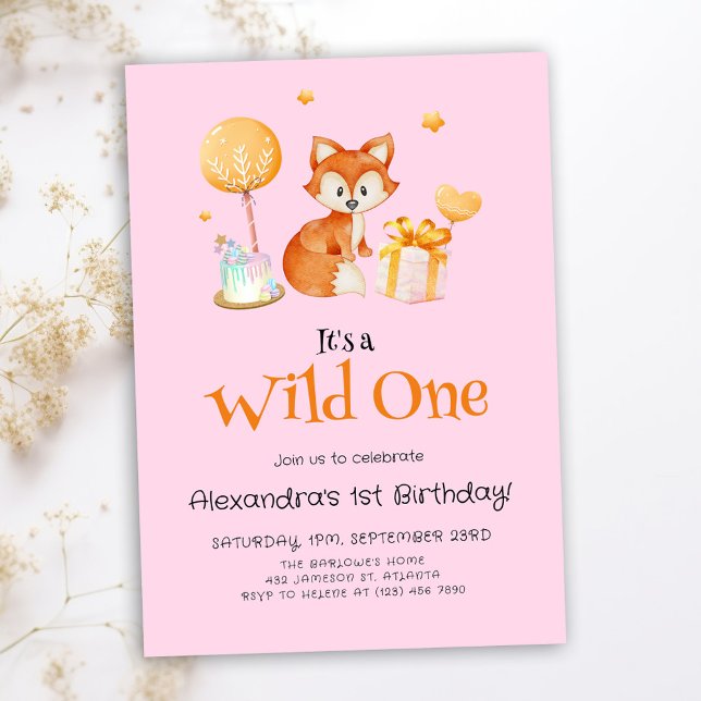Invitation Pink Wild One Baby Girl Premier anniversaire (Pink Wild One Baby Girl First Birthday Invitation)