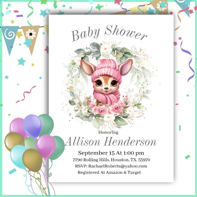 Invitation Pink Winter Baby Girl Reindeer Baby shower (Créateur téléchargé)