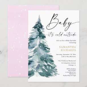 Invitation Pink Winter bébé saupoudrer il fait froid dehors d