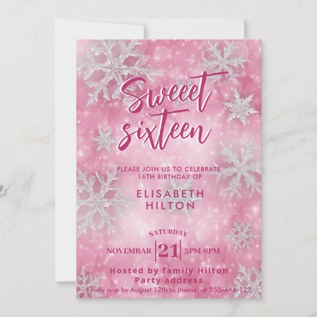 Invitation Pink Winter merveilleland snowflakes robe doux 16 (Devant)