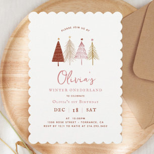 Invitation Pink Winter Onderland Girl 1er anniversaire