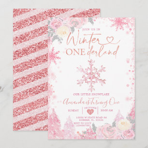 Invitation Pink Winter Onederland Snowflake 1er anniversaire