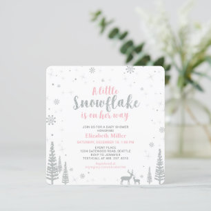 Invitation Pink Winter Wonderland, Baby shower fille