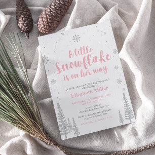 Invitation Pink Winter Wonderland, Fille Baby shower/Saupoudr