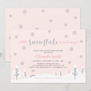 Invitation Pink Winter Wonderland, Fille Baby shower/Saupoudr