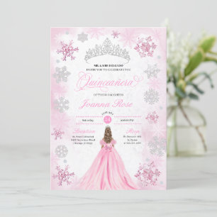 Invitation Pink Winter Wonderland Snowflake Quinceanera