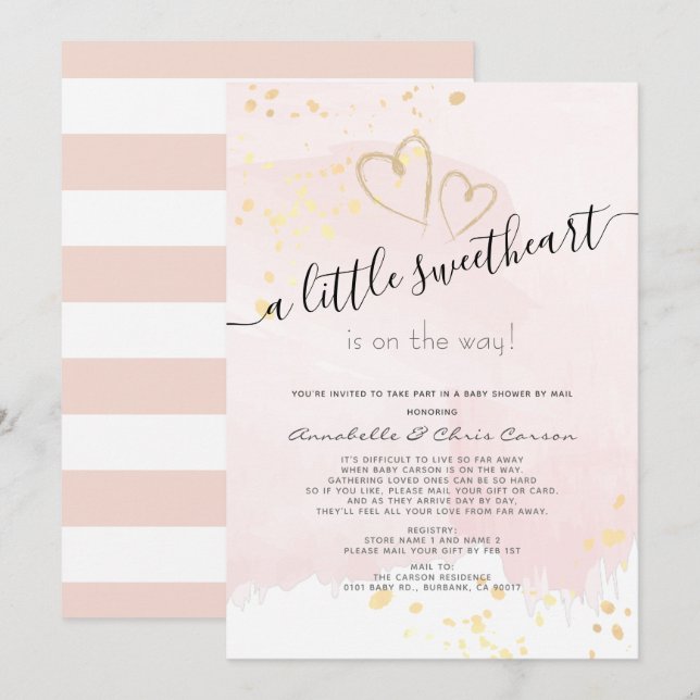 Invitation Pink x Gold Sweetheart Baby Showerby Mail (Devant / Derrière)