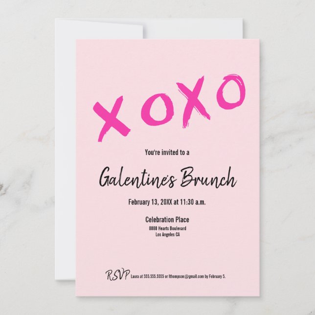 Invitation Pink XOXO Chic Galentine's Brunch Party (Devant)