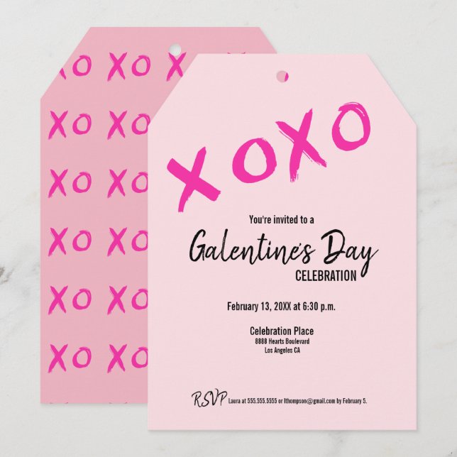 Invitation Pink XOXO Cute Galentine's Day Party (Devant / Derrière)
