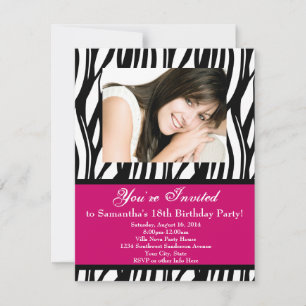 Invitation Pink Zebra 18e fête d'anniversaire