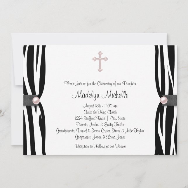 Invitation Pink Zebra Christening (Devant)
