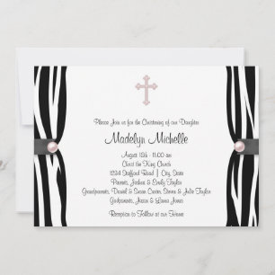 Invitation Pink Zebra Christening