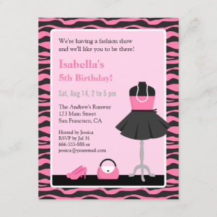 Invitation Pink Zebra Imprimer Fashion Show Girls Birthday Pa