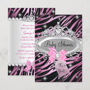 Invitation Pink Zebra Imprimer & Princess Tiara Baby shower