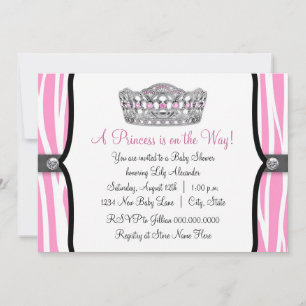 Invitation Pink Zebra Princess Baby shower rose noir
