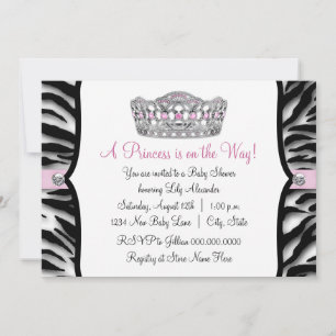 Invitation Pink Zebra Princess Baby shower rose noir