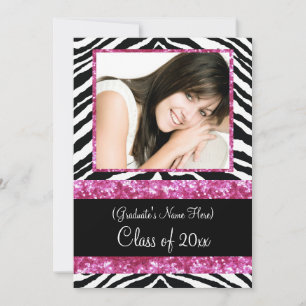 Invitation Pink Zebra Sparkle Girls Graduation Party