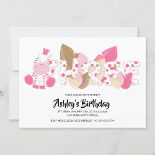 Invitation Pink Zebra troisième anniversaire de fête Invitati