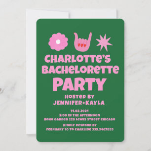 Invitation PinkGreen Handwriting Retro Bachelorette Party