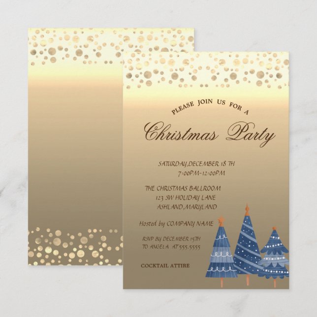 Invitation Pins Bleus, Pots Fête de Noël d'entreprise (Devant / Derrière)