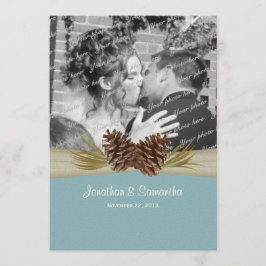 Invitation Pins de bois Mariage bleu avec photo