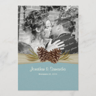 Invitation Pins de bois Mariage bleu avec photo