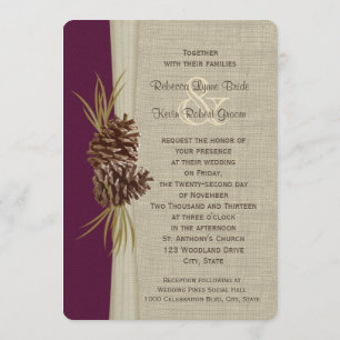 Invitation Pins de bois Mariage de prune profonde