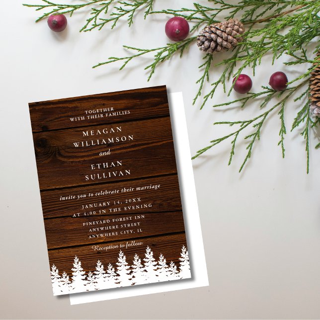 Invitation Pins de Bois Rustique Automne Automne Hiver Mariag (rustic wood pine trees fall autumn winter wedding invitations)
