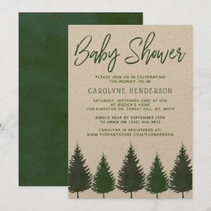 Invitation Pins de bois simples Baby shower verdoyant