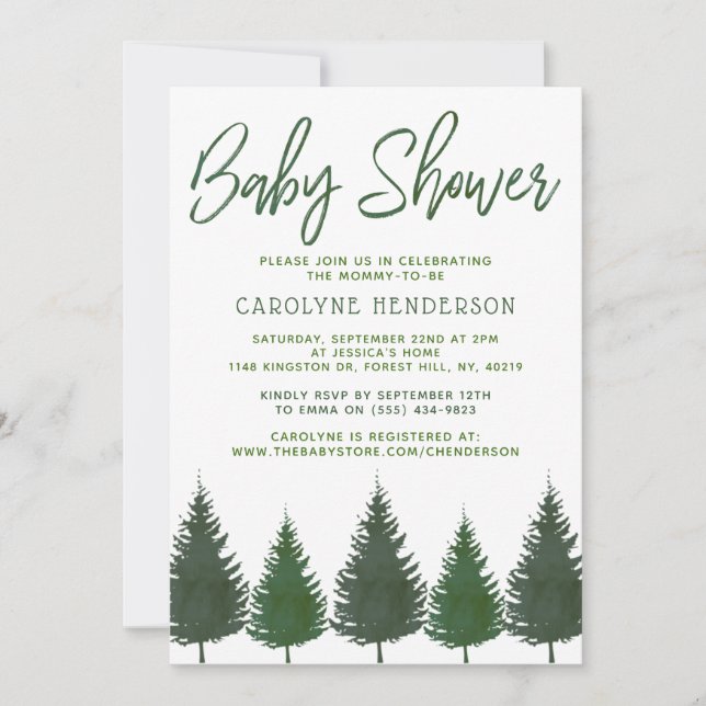 Invitation Pins de bois simples Baby shower verdoyant (Devant)