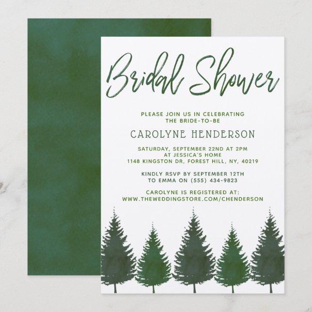 Invitation Pins de bois simples Fête des mariées verdoyante (Devant / Derrière)