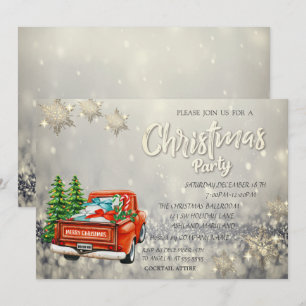 Invitation Pins de Camion Rouge Bokeh Snowflakes Noël