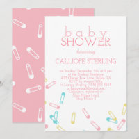 Pins de couches roses Pastel Baby shower Invitatio