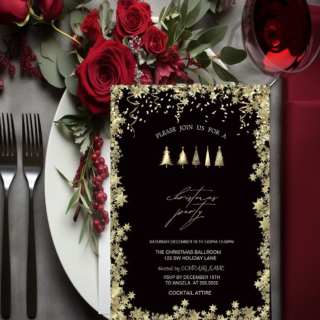 Invitation Pins d'or Festive, Fête de Noël des étoiles (Créateur téléchargé)