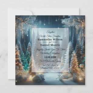 Invitation Pins givrés dans une lueur hivernale de mariage