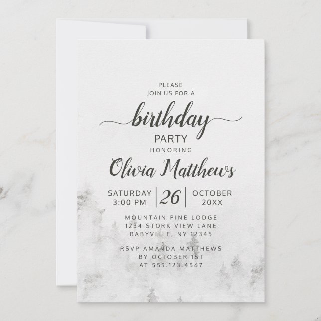 Invitation Pins givrés Rustique White Mountain fête d'anniver (Devant)