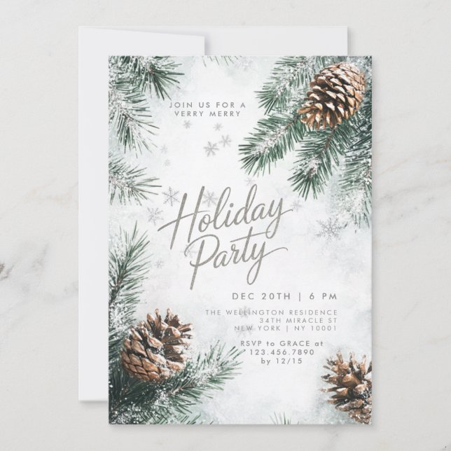Invitation Pins neigeux Pinecones Snowflakes Holiday (Devant)