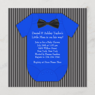 Invitation Pinstripe Black Blue Baby Boy Douche
