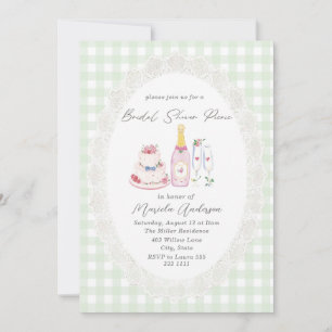 Invitation Pique-nique à l'aquarelle dentelle vert gingham ro