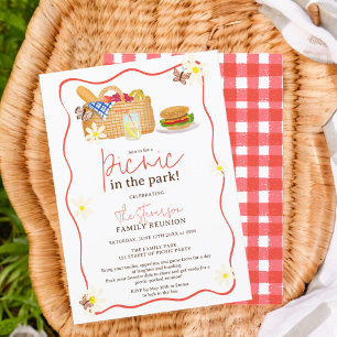 Invitation Pique-nique amusant rouge d'été dans le parc réuni