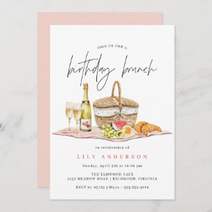 Invitation Pique-nique aquarelle Joli Brunch d'anniversaire