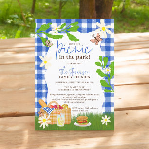 Invitation Pique-nique bleu amusant d'été réunion de famille 