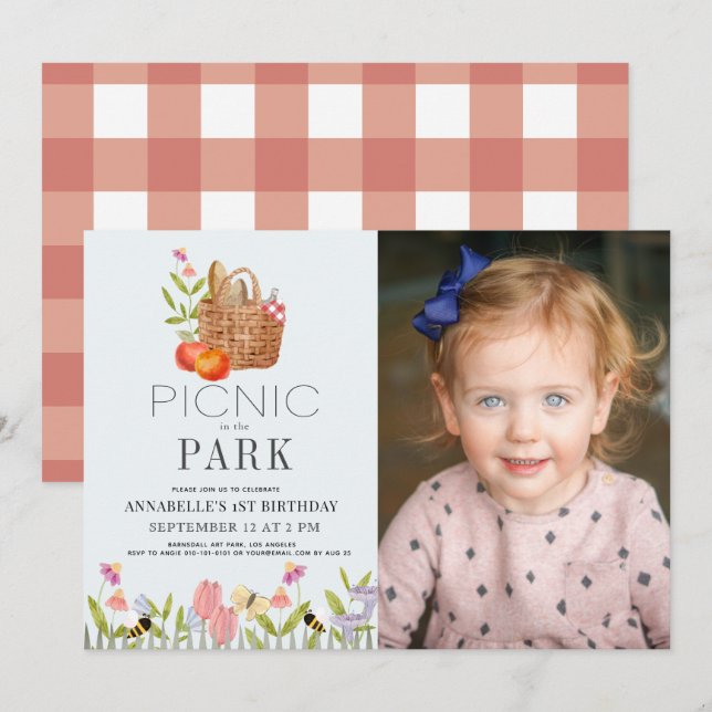 Invitation Pique-nique dans le panier du parc 1er anniversair (Devant / Derrière)