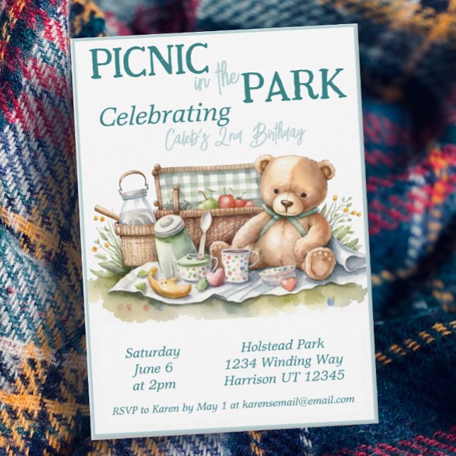 Invitation Pique-nique dans le Park Cute Bear Anniversaire (Créateur téléchargé)
