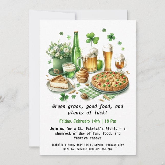 Invitation Pique-nique de la Saint-Patrick – Chance amusante (Devant)